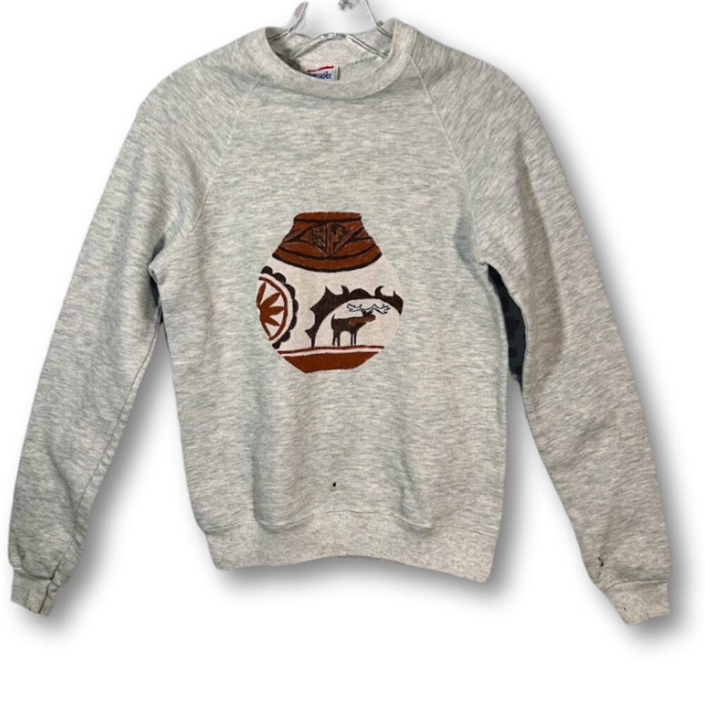Vintage Wrangler Gray Rodeo Western Aztec Sweatshirt Women XL 18 20 Western FLAW